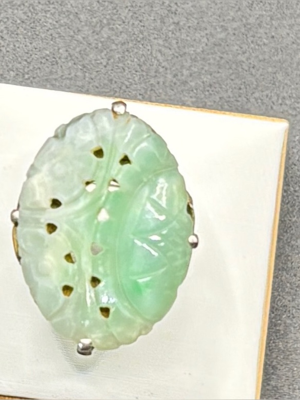 Green Carved Jade Leaf Statement Ring